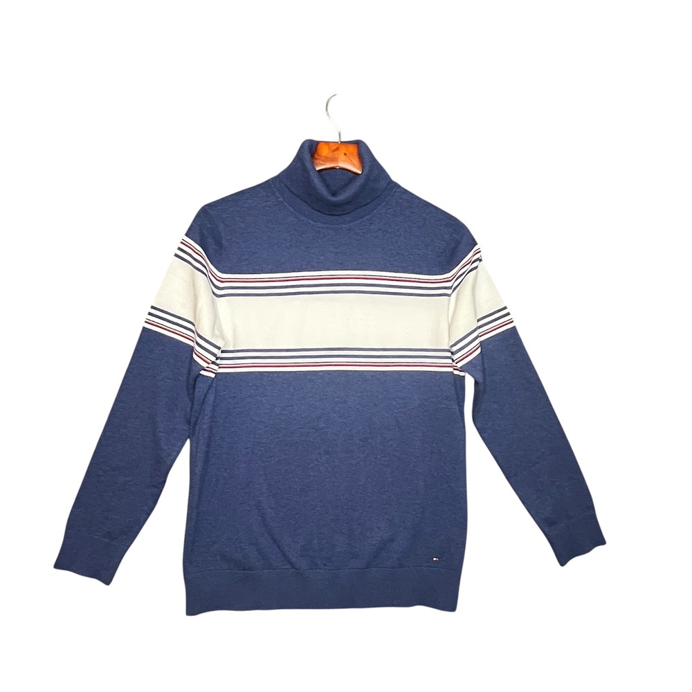 Tommy Hilfiger Womens Stella Colorblock Button Cuff Turtleneck Sweater Sz Large